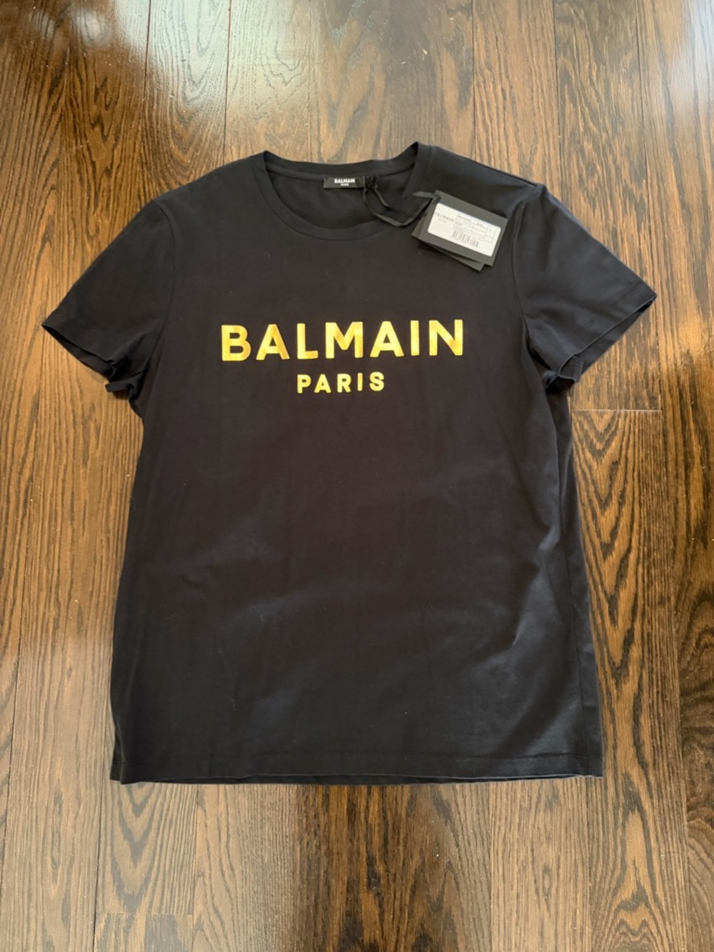 Balmain Black T-Shirt with Gold Logo